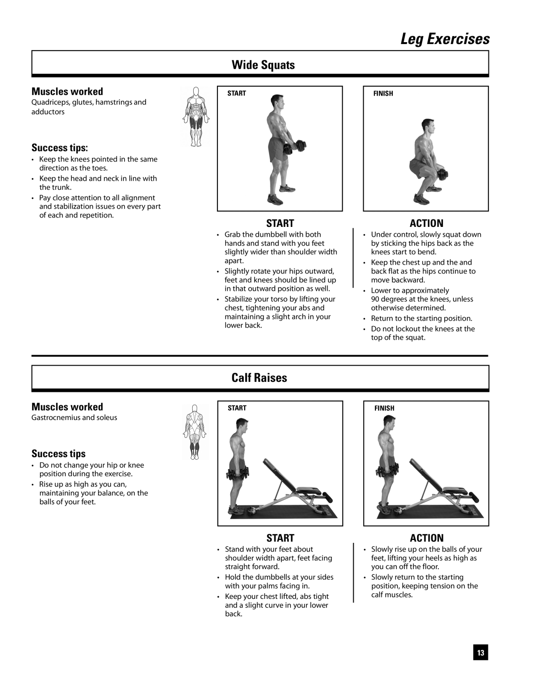 Bowflex ST220 manual Wide Squats, Calf Raises 