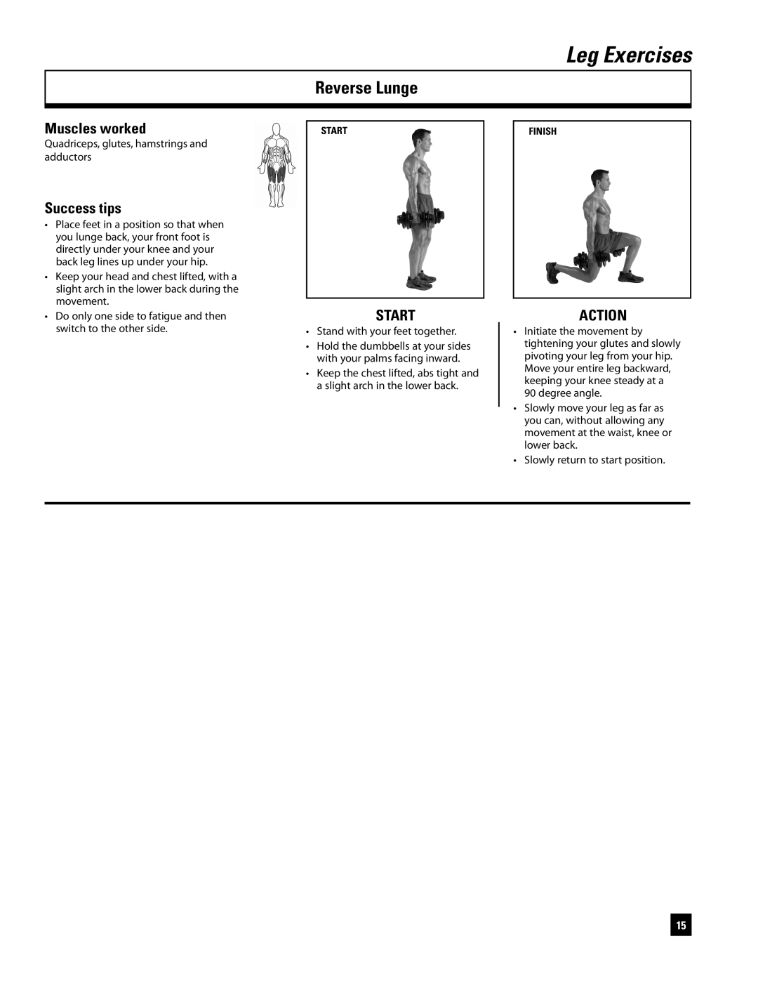 Bowflex ST220 manual Reverse Lunge, Stand with your feet together 