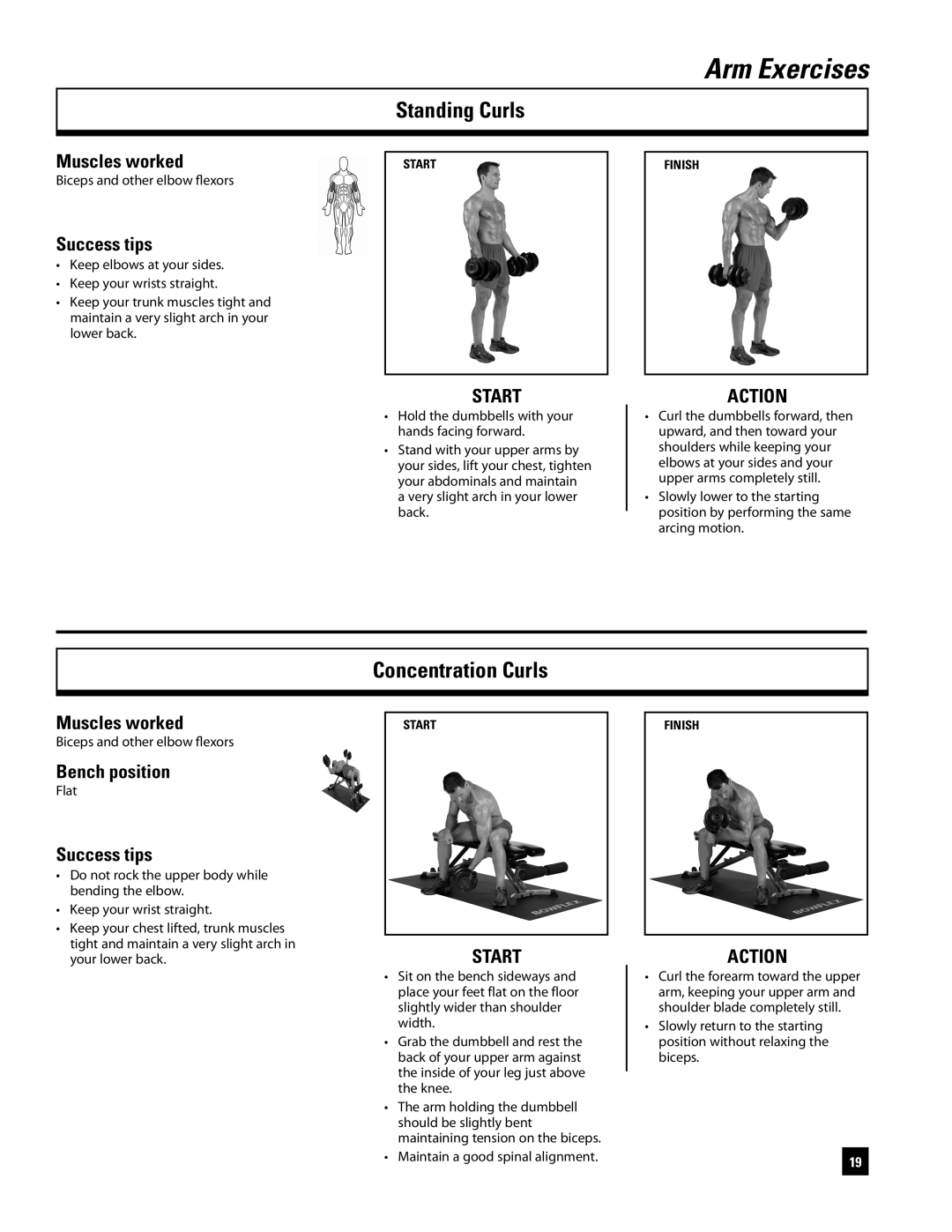 Bowflex ST220 manual Standing Curls, Concentration Curls 