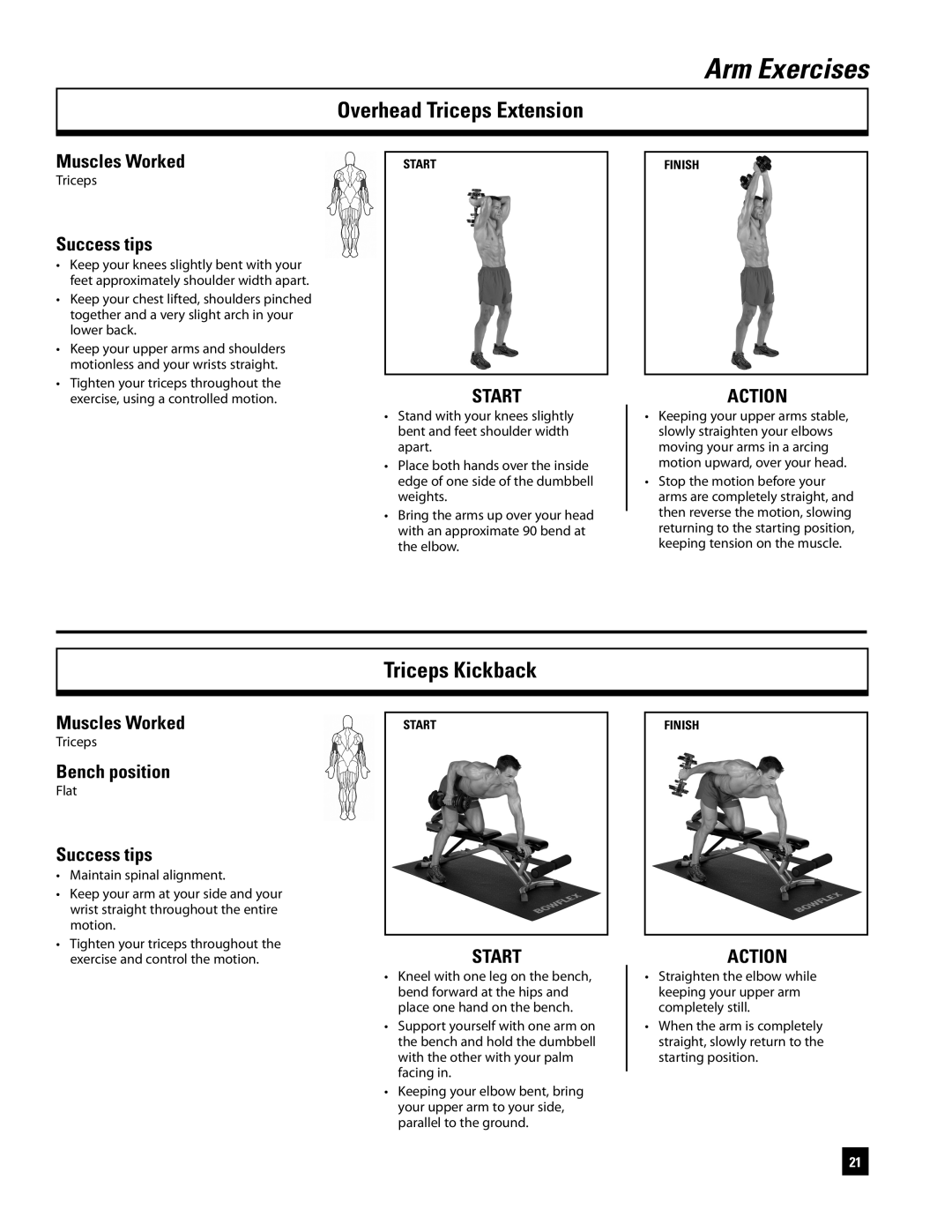 Bowflex ST220 manual Overhead Triceps Extension, Triceps Kickback 