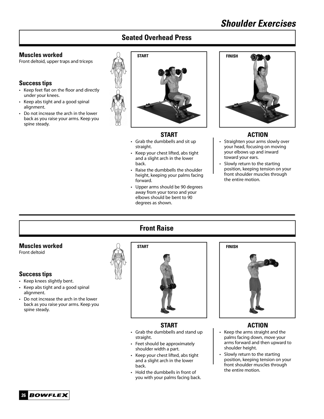 Bowflex ST220 manual Seated Overhead Press, Front Raise 