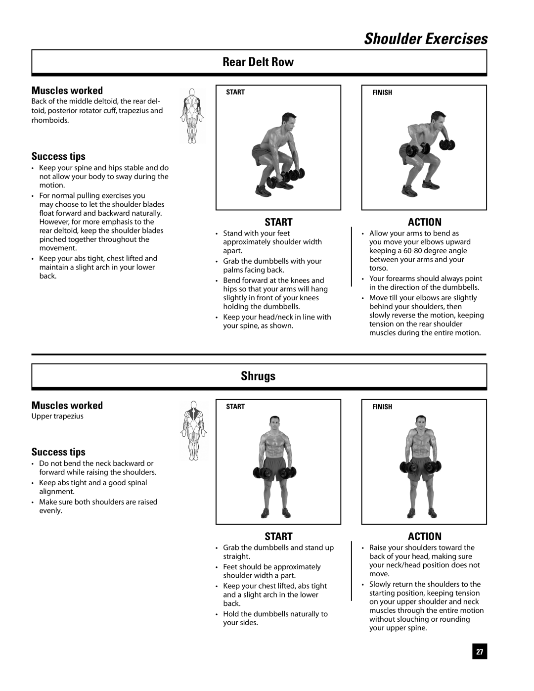 Bowflex ST220 manual Rear Delt Row, Shrugs 