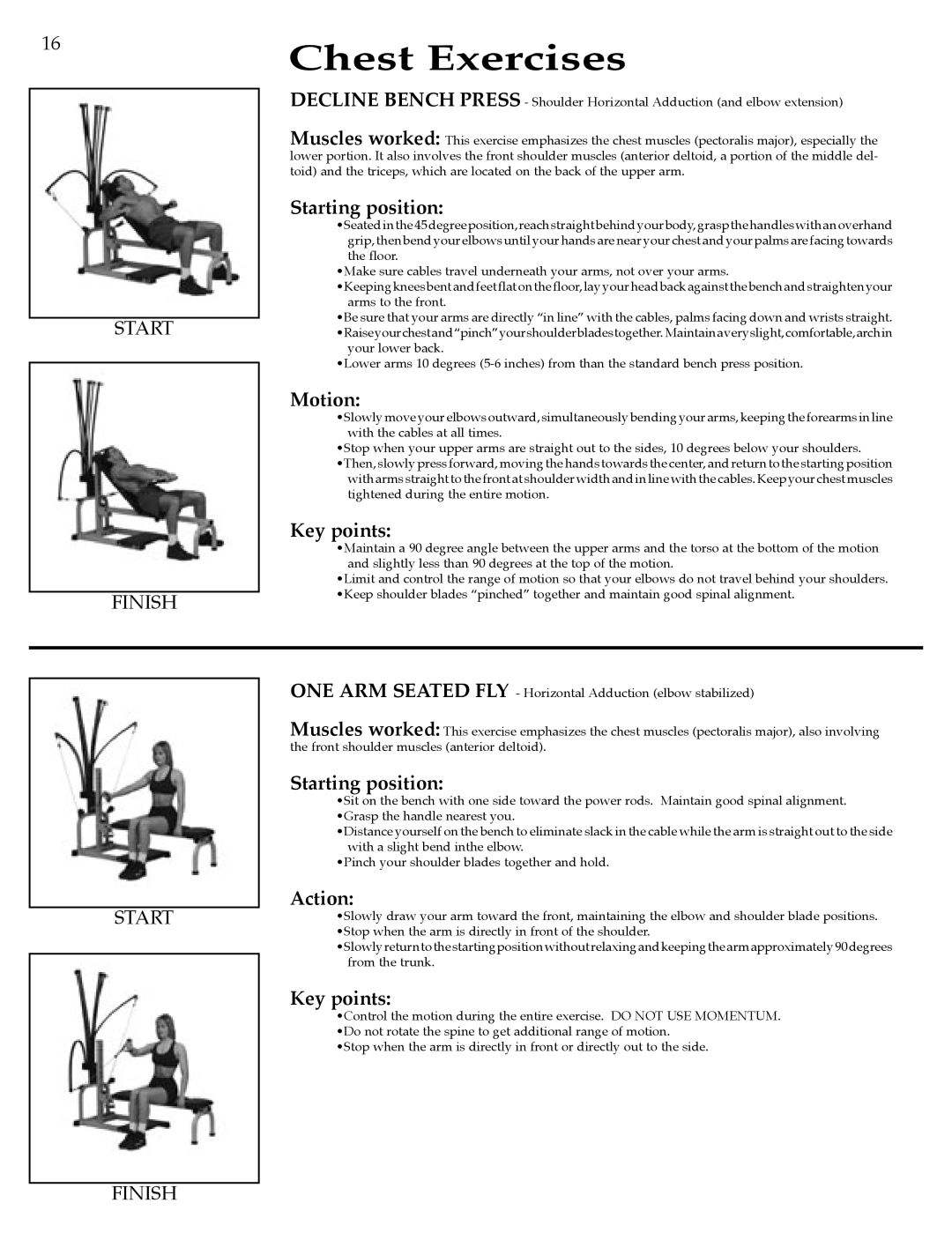 Bowflex Strength Training System manual Start, ONE ARM Seated FLY, Action 