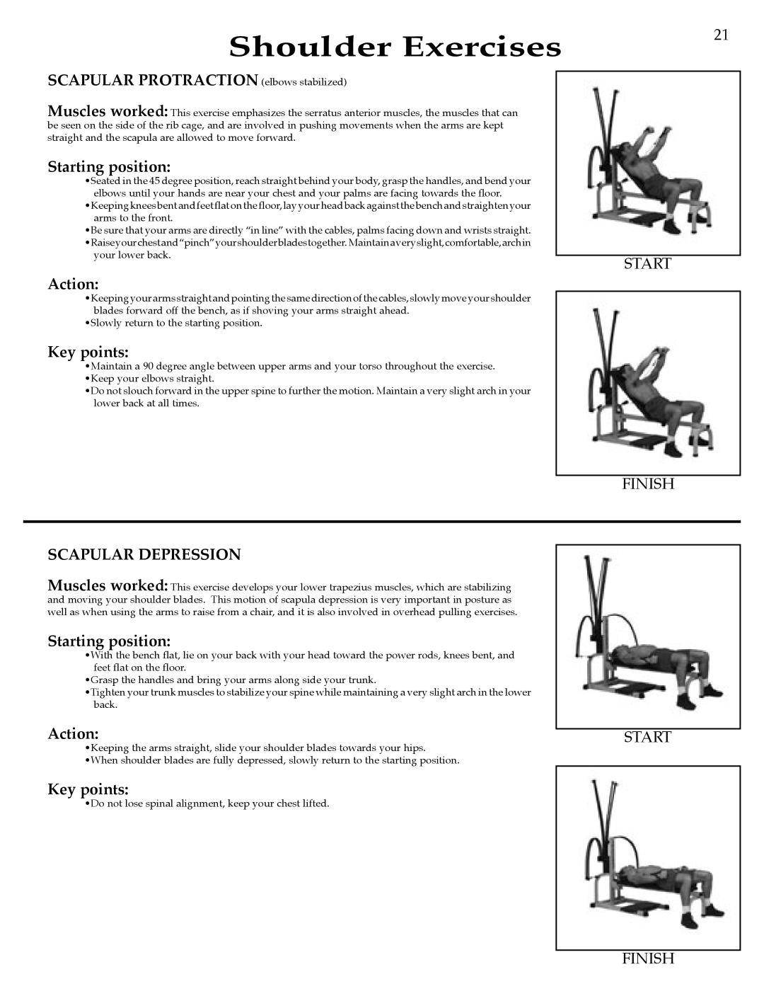 Bowflex Strength Training System manual Scapular Protraction elbows stabilized, Scapular Depression 