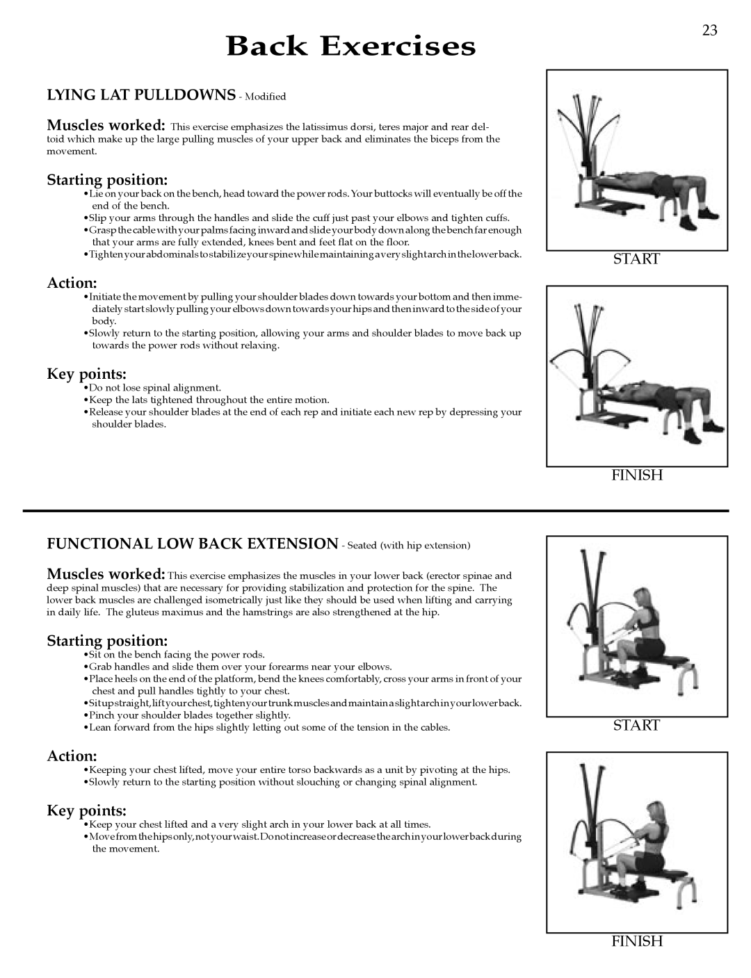 Bowflex Strength Training System manual Back Exercises, Lying LAT Pulldowns Modified 