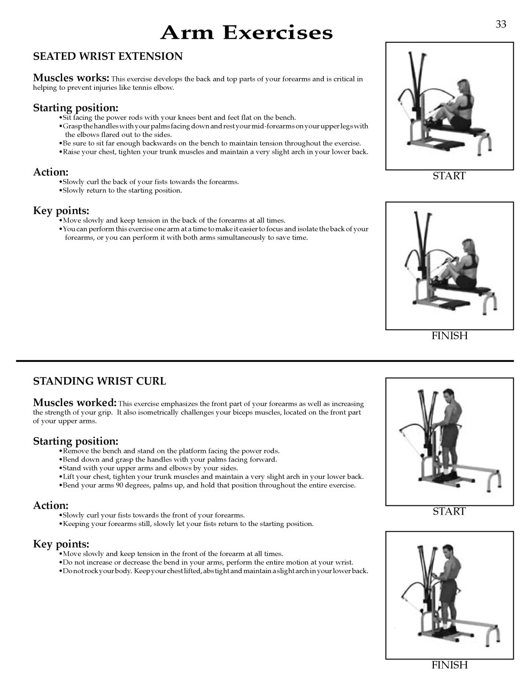 Bowflex Strength Training System manual Seated Wrist Extension, Standing Wrist Curl 