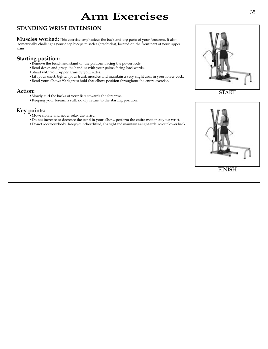 Bowflex Strength Training System manual Standing Wrist Extension, Move slowly and never relax the wrist 