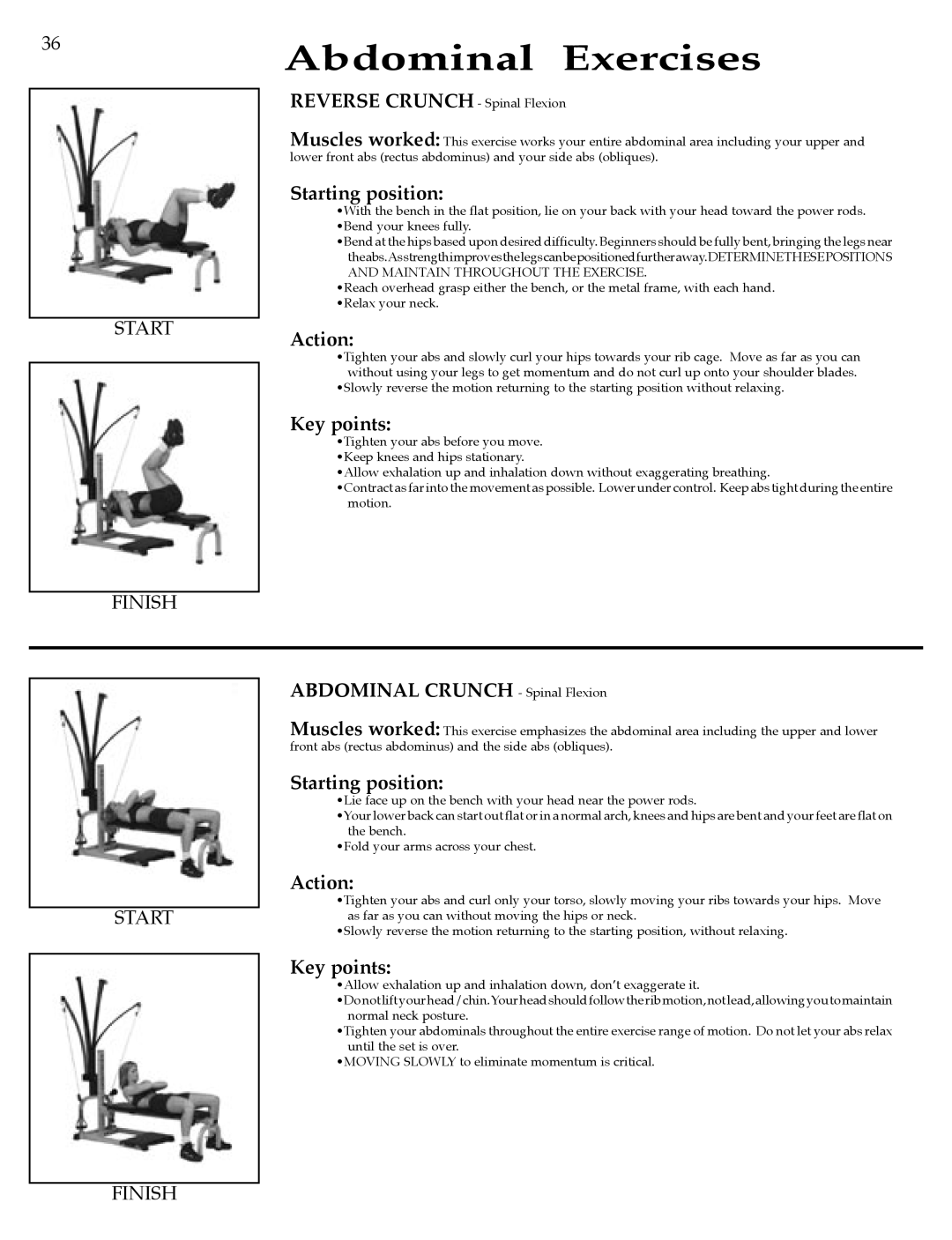 Bowflex Strength Training System manual Abdominal Exercises, Abdominal Crunch Spinal Flexion 