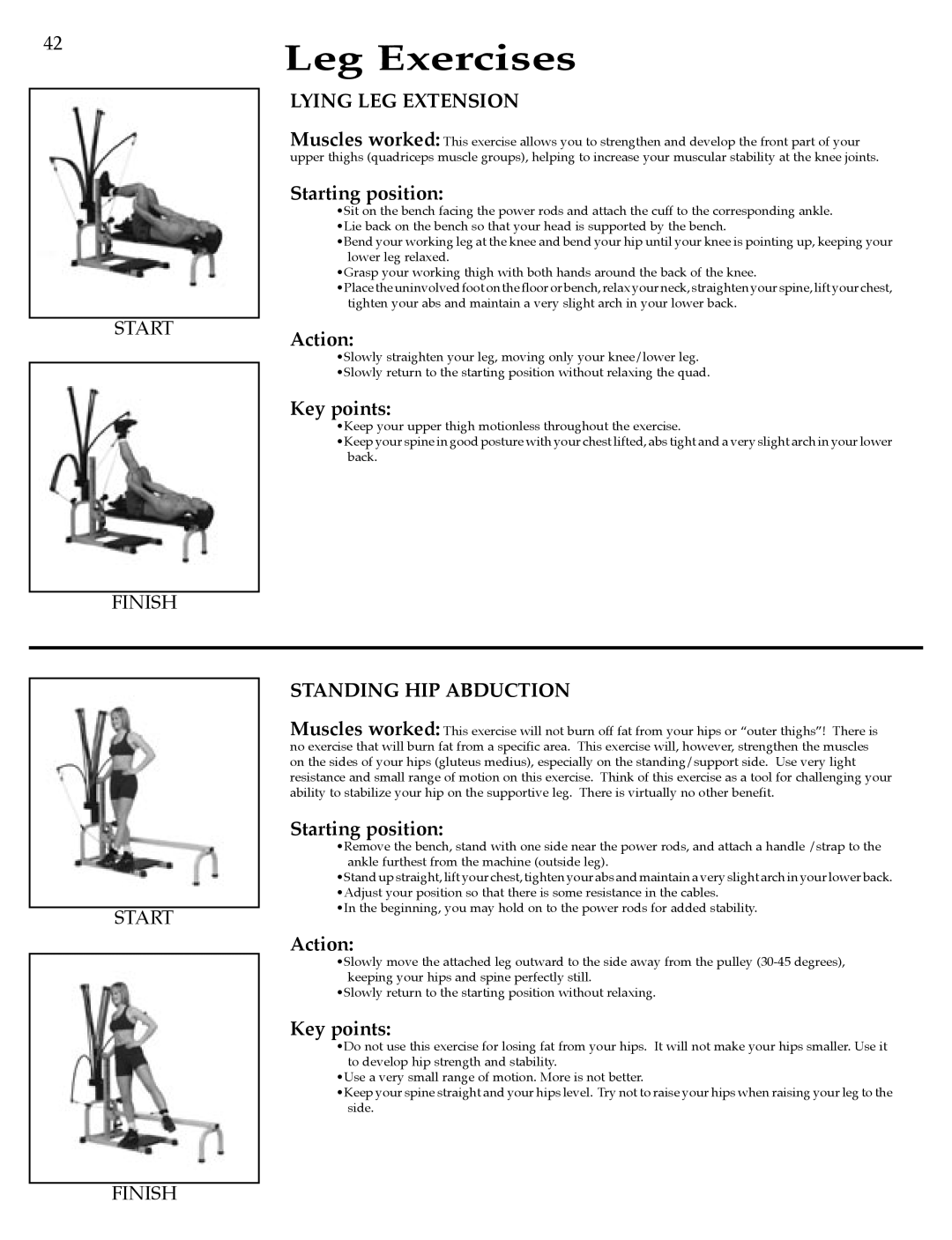 Bowflex Strength Training System manual Lying LEG Extension, Standing HIP Abduction 