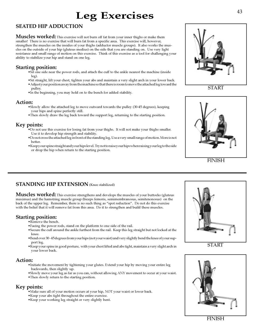 Bowflex Strength Training System manual Seated HIP Adduction, Standing HIP Extension Knee stabilized 