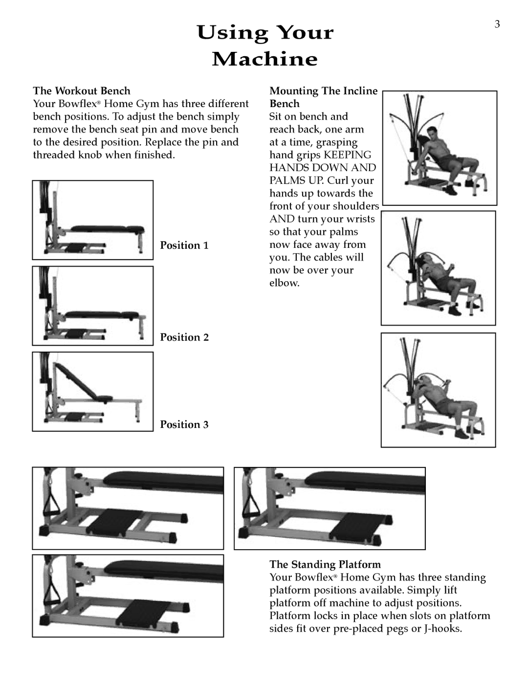 Bowflex Strength Training System manual Using Your Machine, Workout Bench Mounting The Incline, Position 