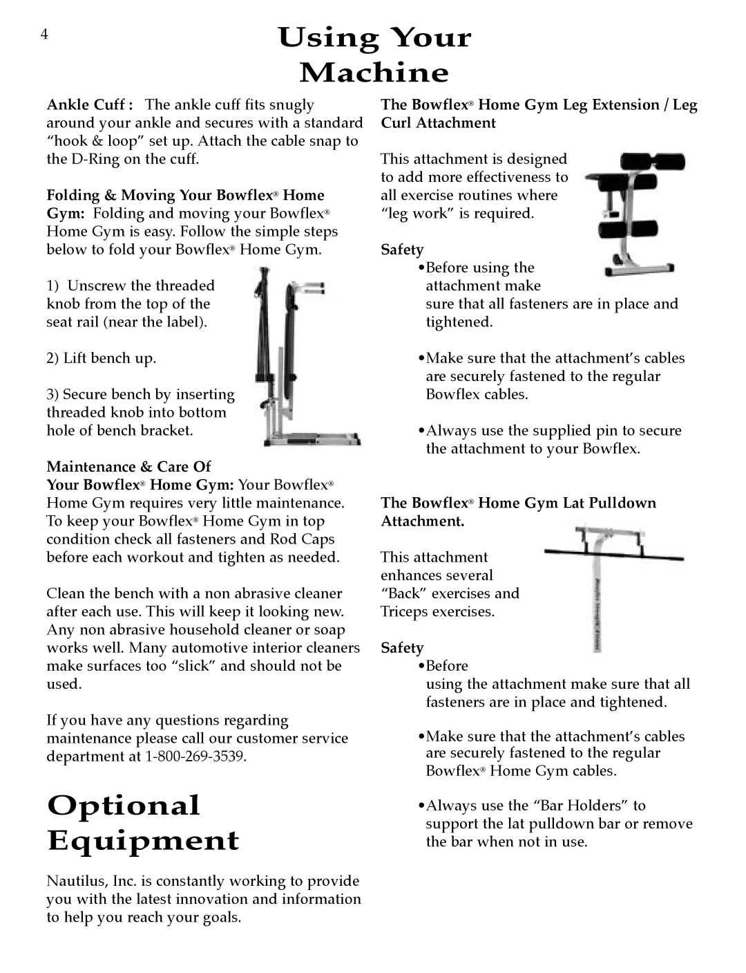 Bowflex Strength Training System Optional Equipment, Maintenance & Care, Safety, Bowflex Home Gym Lat Pulldown Attachment 