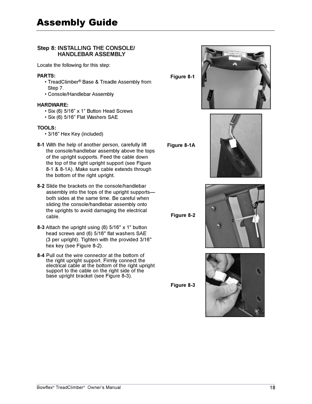 Bowflex TC5000, TC1000, TC3000 manual Installing the CONSOLE/ Handlebar Assembly 