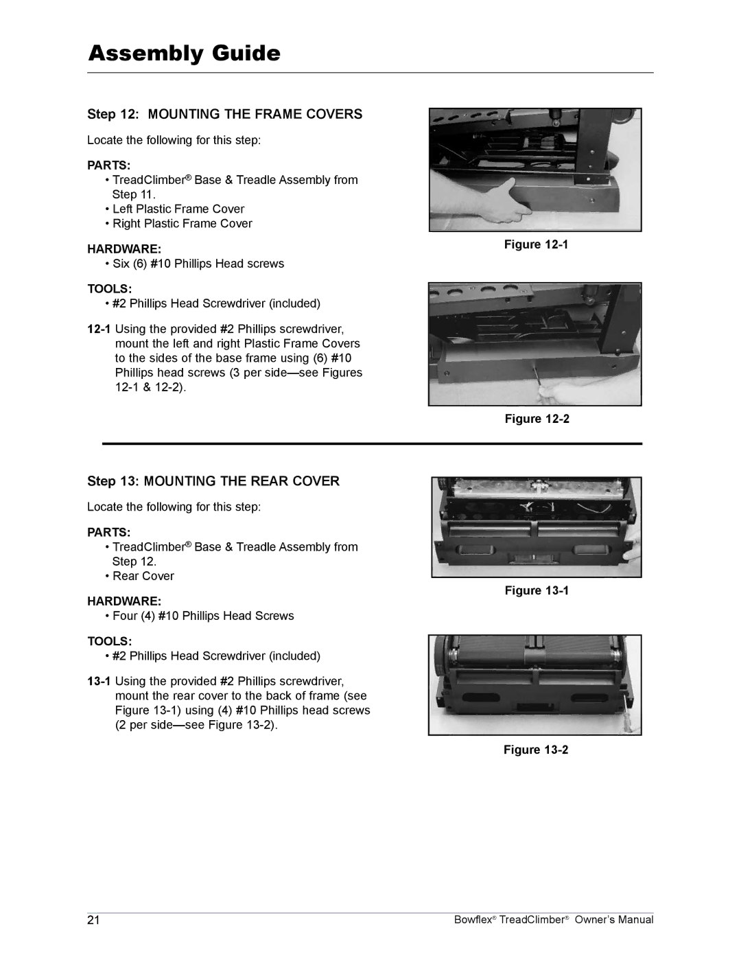 Bowflex TC5000, TC1000, TC3000 manual Mounting the Frame Covers, Mounting the Rear Cover 