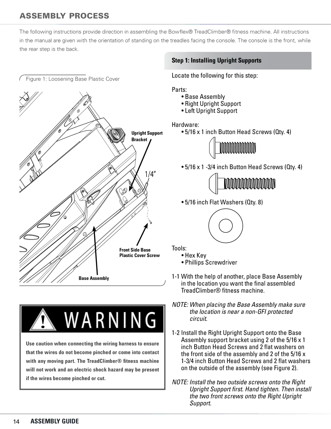 Bowflex TC5300, TC6000 manual Assembly Process, Installing Upright Supports 