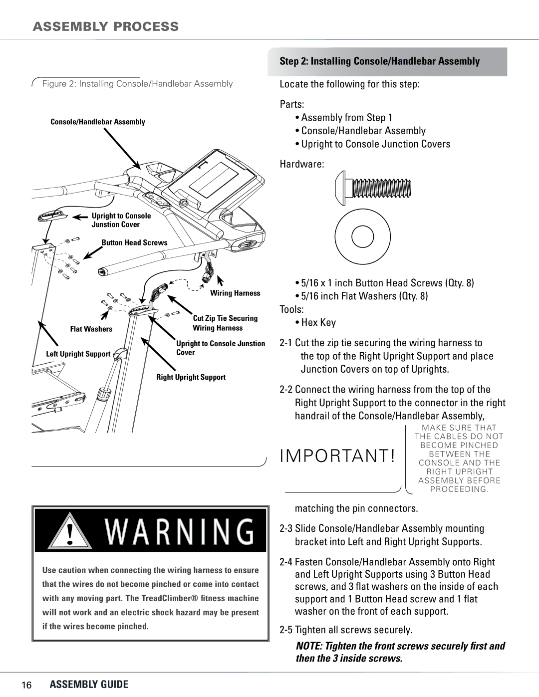 Bowflex TC5300, TC6000 manual Important! between, Installing Console/Handlebar Assembly 