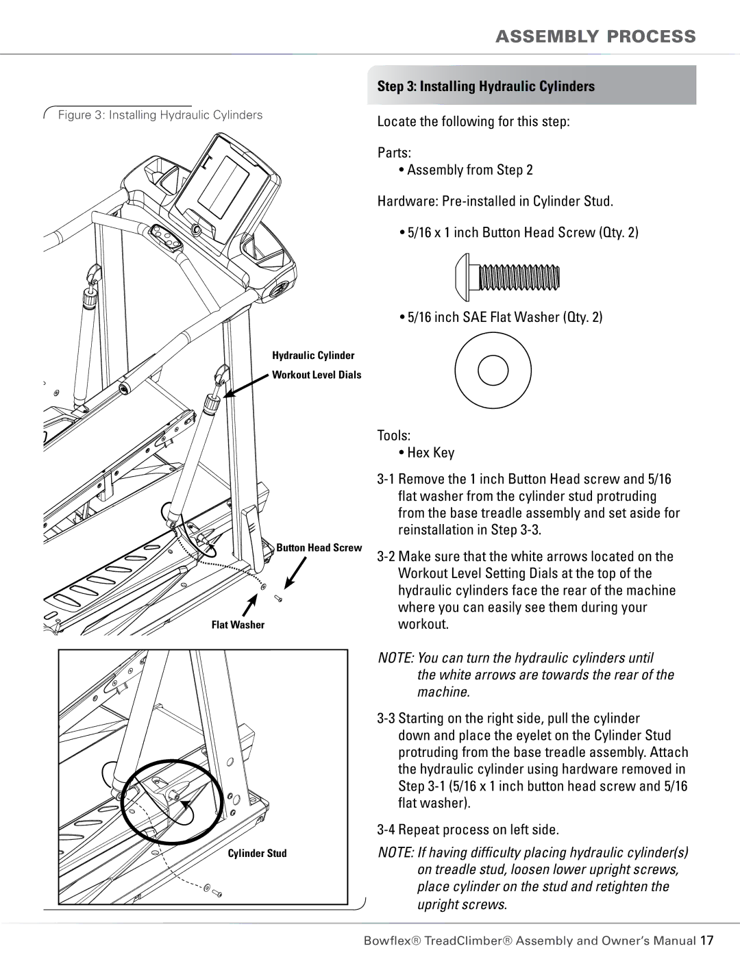 Bowflex TC6000, TC5300 manual Installing Hydraulic Cylinders 