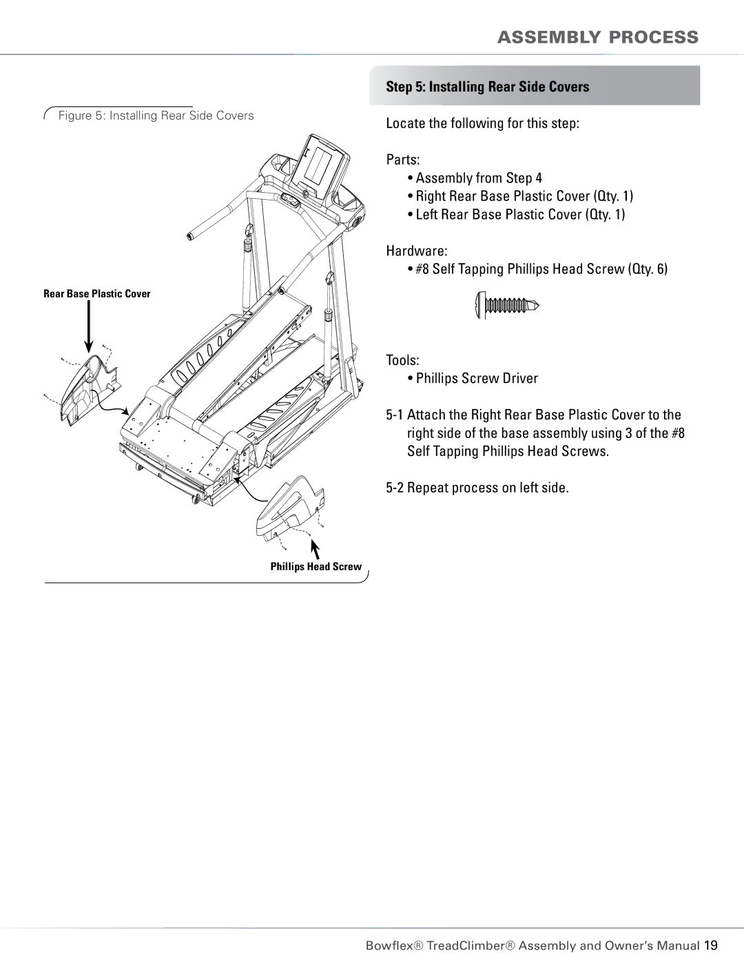 Bowflex TC6000, TC5300 manual Installing Rear Side Covers 