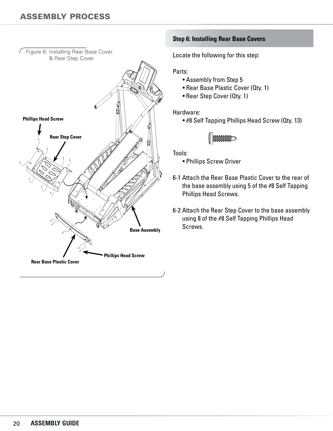 Bowflex TC5300, TC6000 manual Installing Rear Base Covers, Installing Rear Base Cover Rear Step Cover 