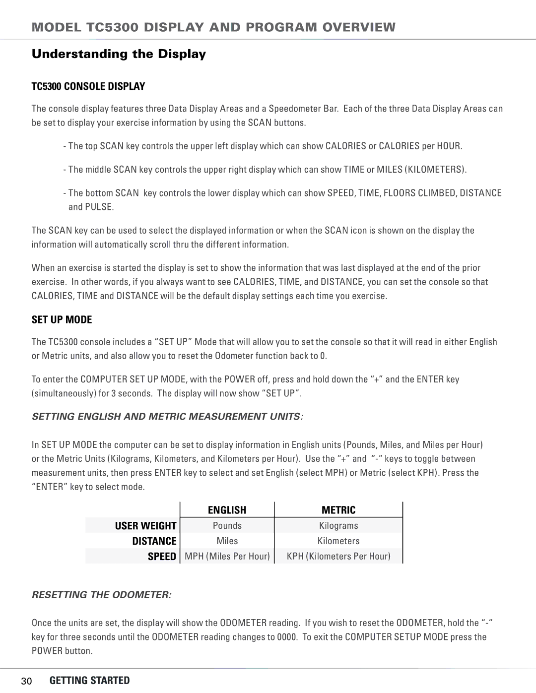 Bowflex manual Model tc5300 display and program overview, Understanding the Display, TC5300 Console Display, Set up Mode 