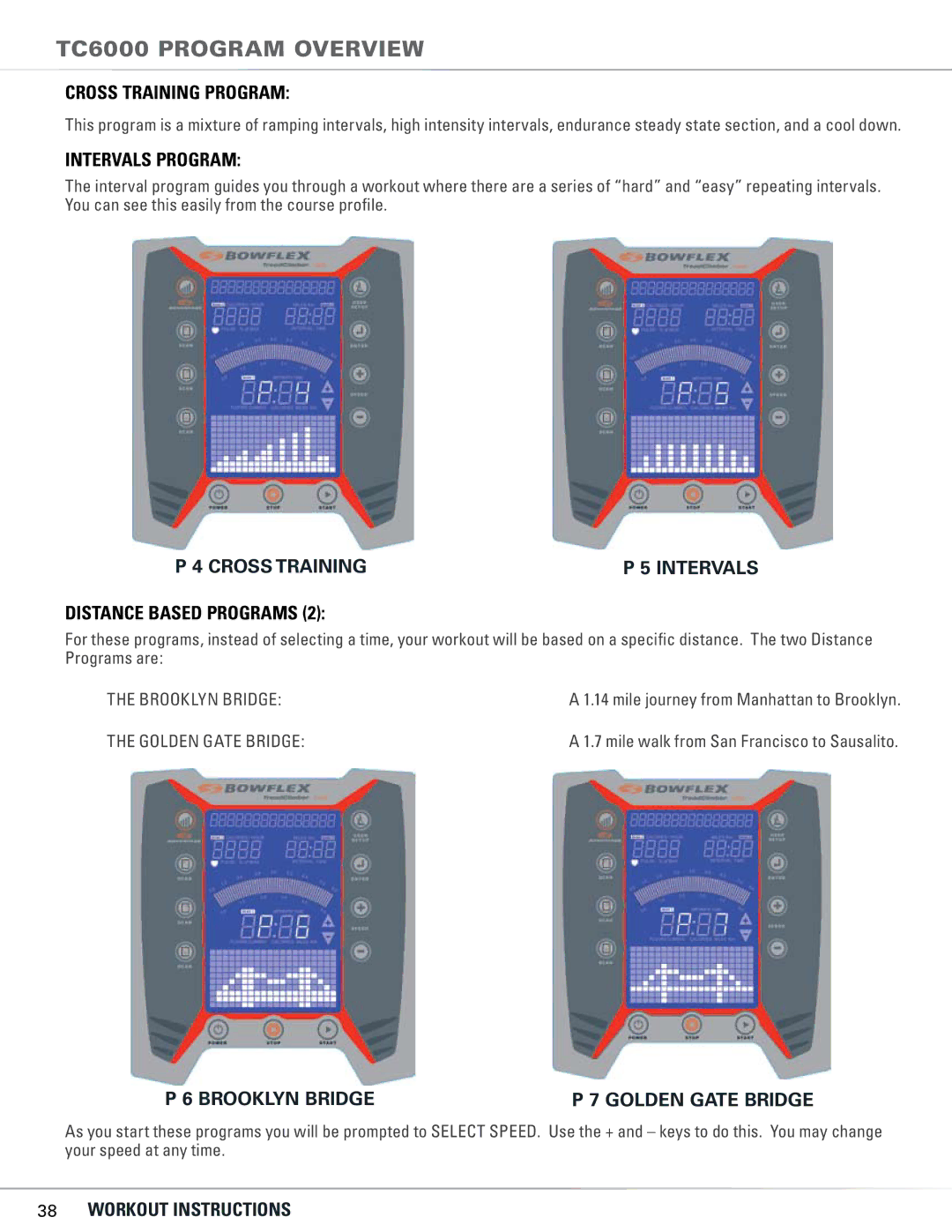 Bowflex TC5300, TC6000 manual Cross Training Program, Distance Based Programs 