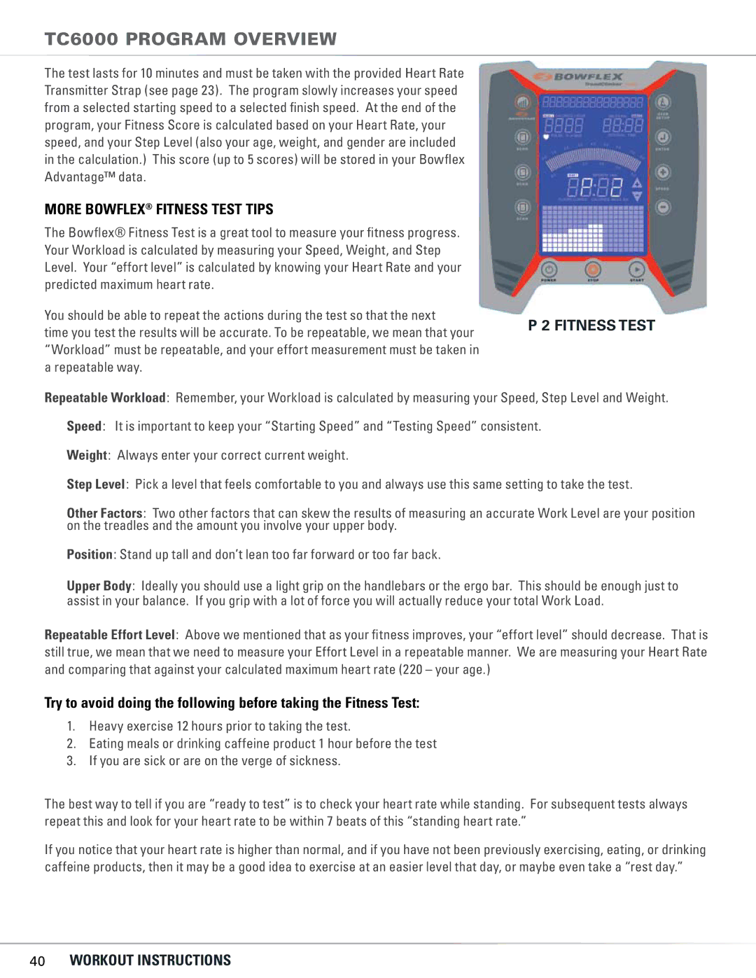 Bowflex TC5300, TC6000 manual More Bowflex Fitness Test Tips 