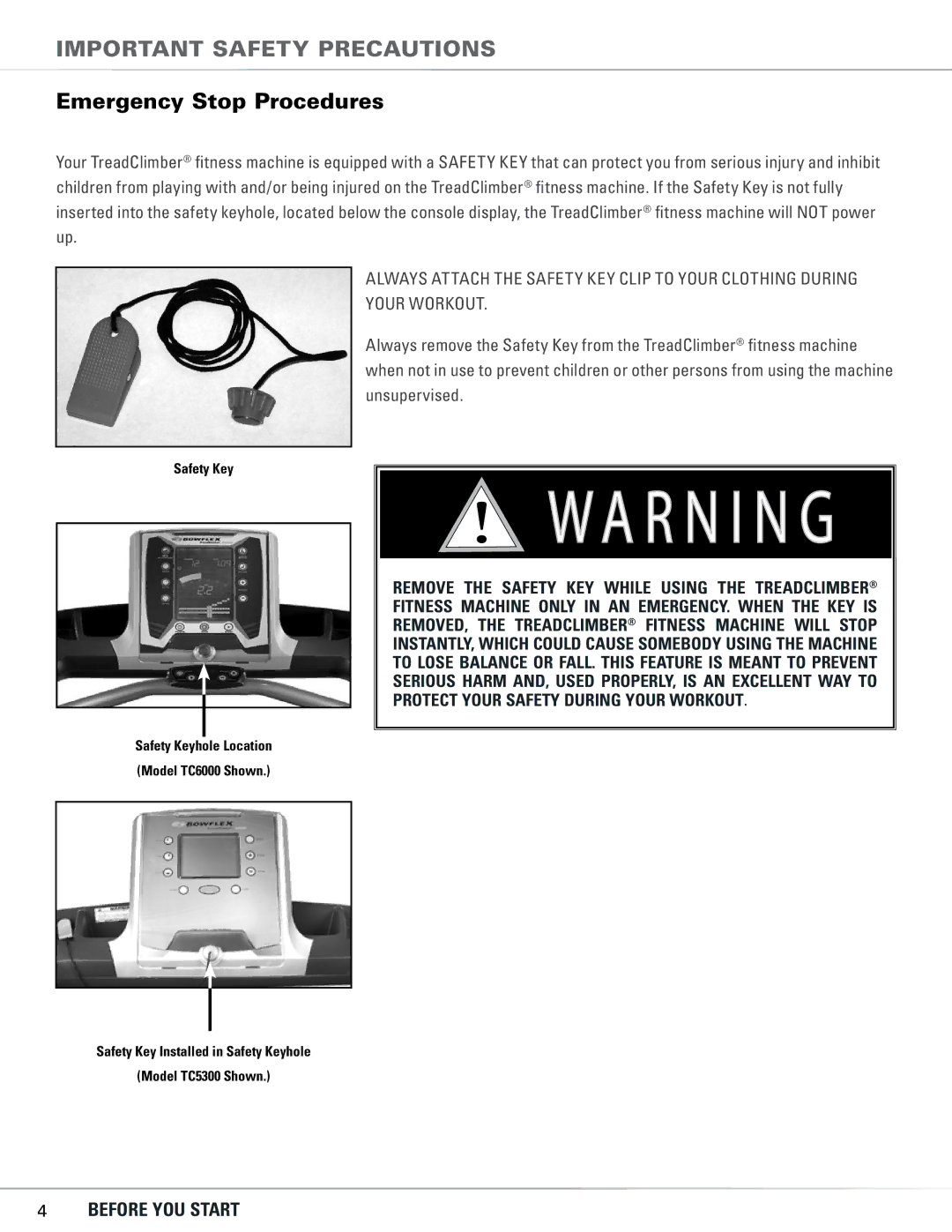 Bowflex TC5300, TC6000 manual Emergency Stop Procedures 