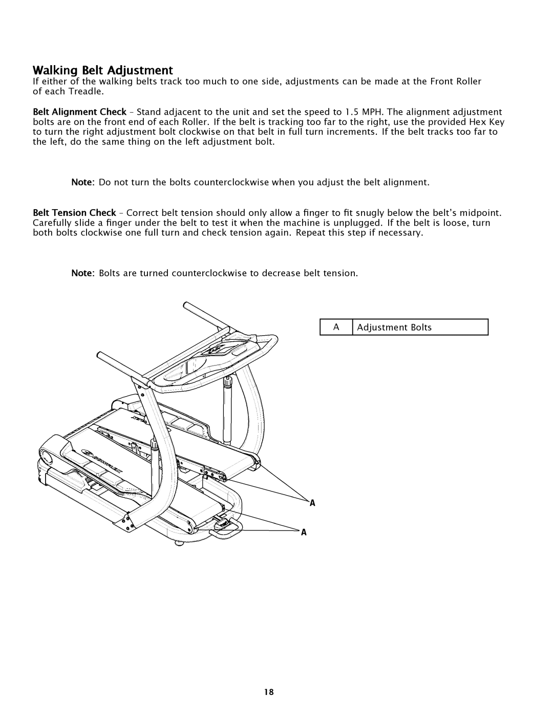 Bowflex TC5500 manual Walking Belt Adjustment 