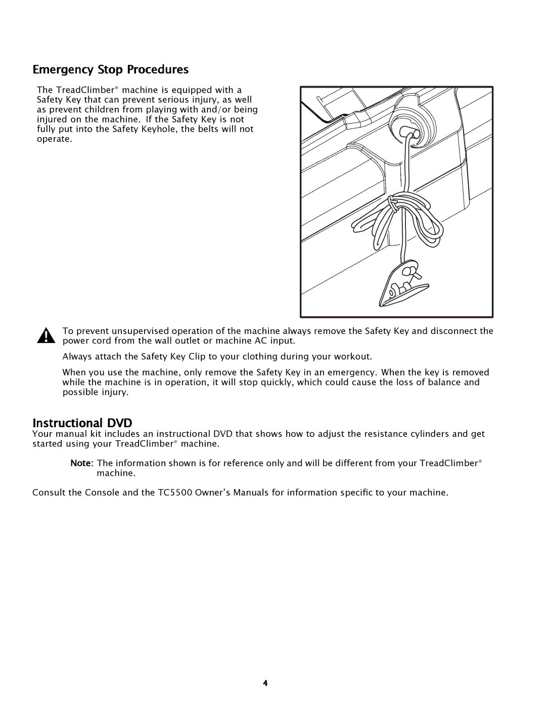 Bowflex TC5500 manual Emergency Stop Procedures, Instructional DVD 