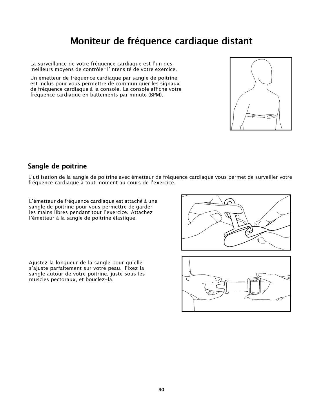 Bowflex TC5500 manual Moniteur de fréquence cardiaque distant, Sangle de poitrine 