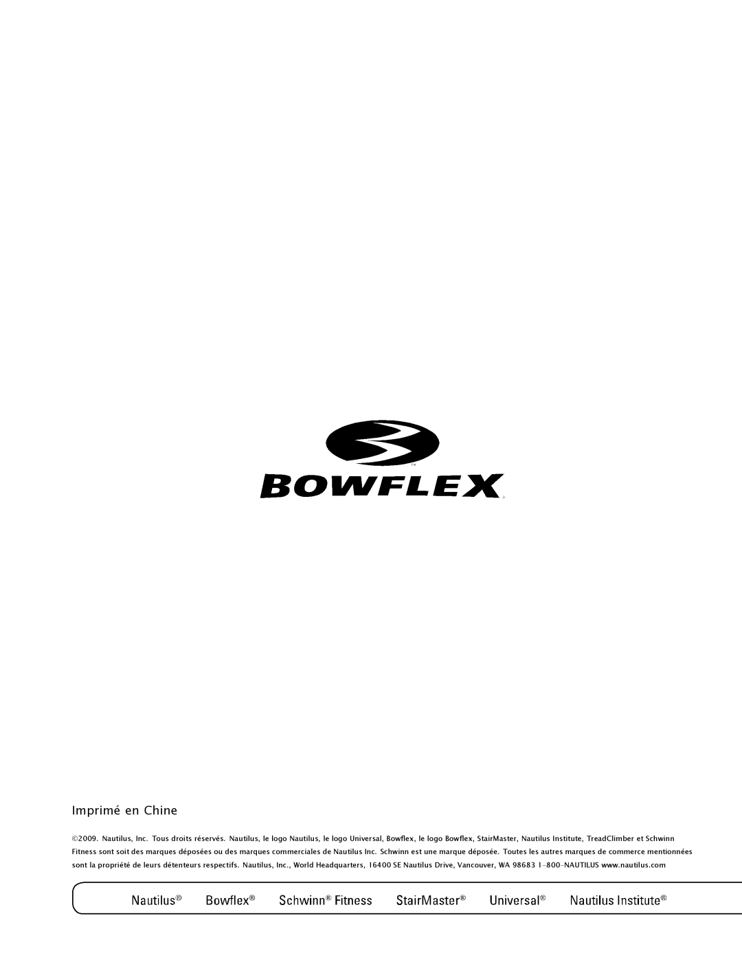 Bowflex TC5500 manual Imprimé en Chine 