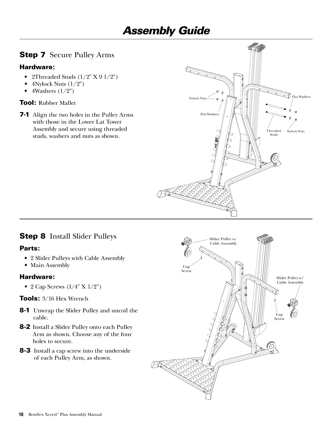 Bowflex Xceed Plus manual  Secure Pulley Arms,  Install Slider Pulleys 