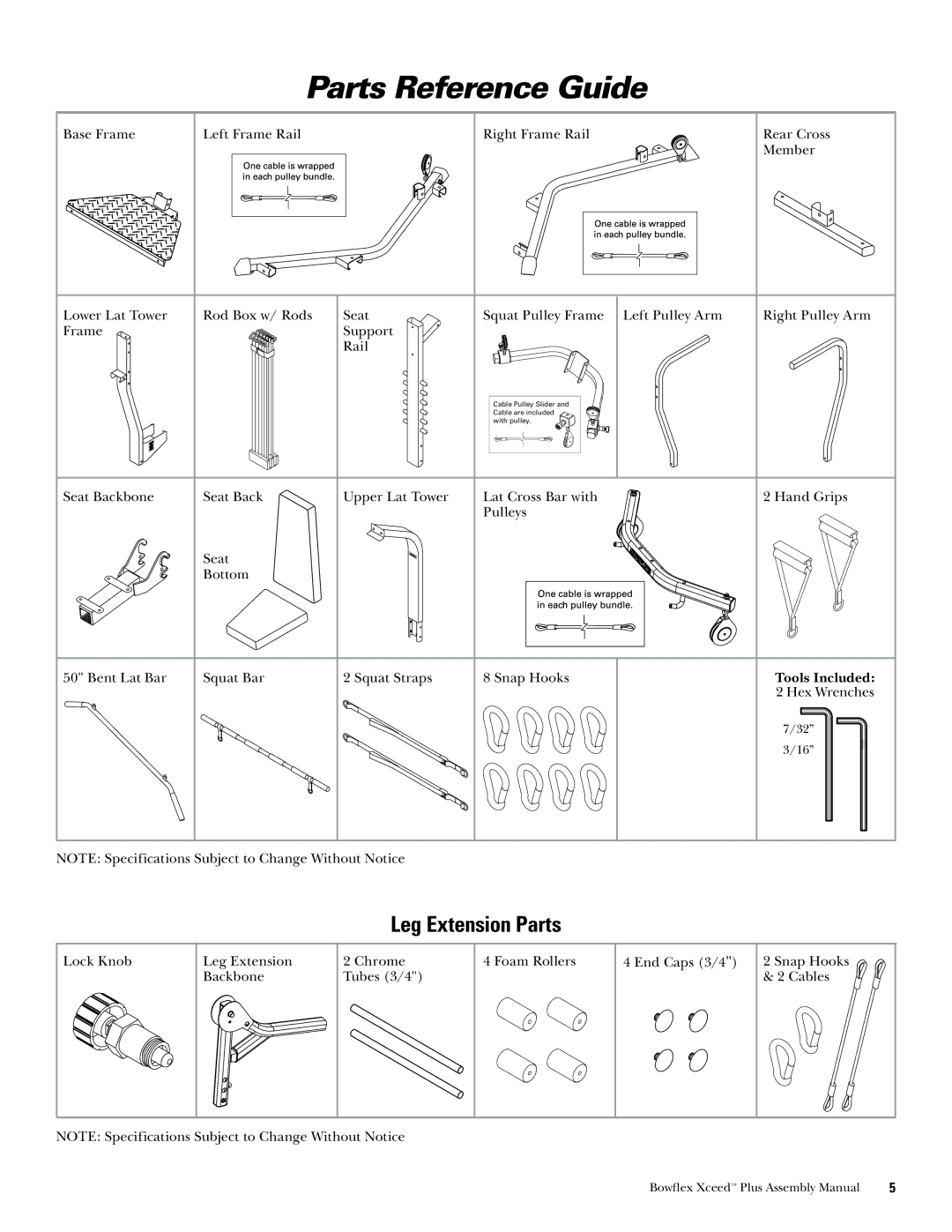 Bowflex Xceed Plus manual Leg Extension Parts 