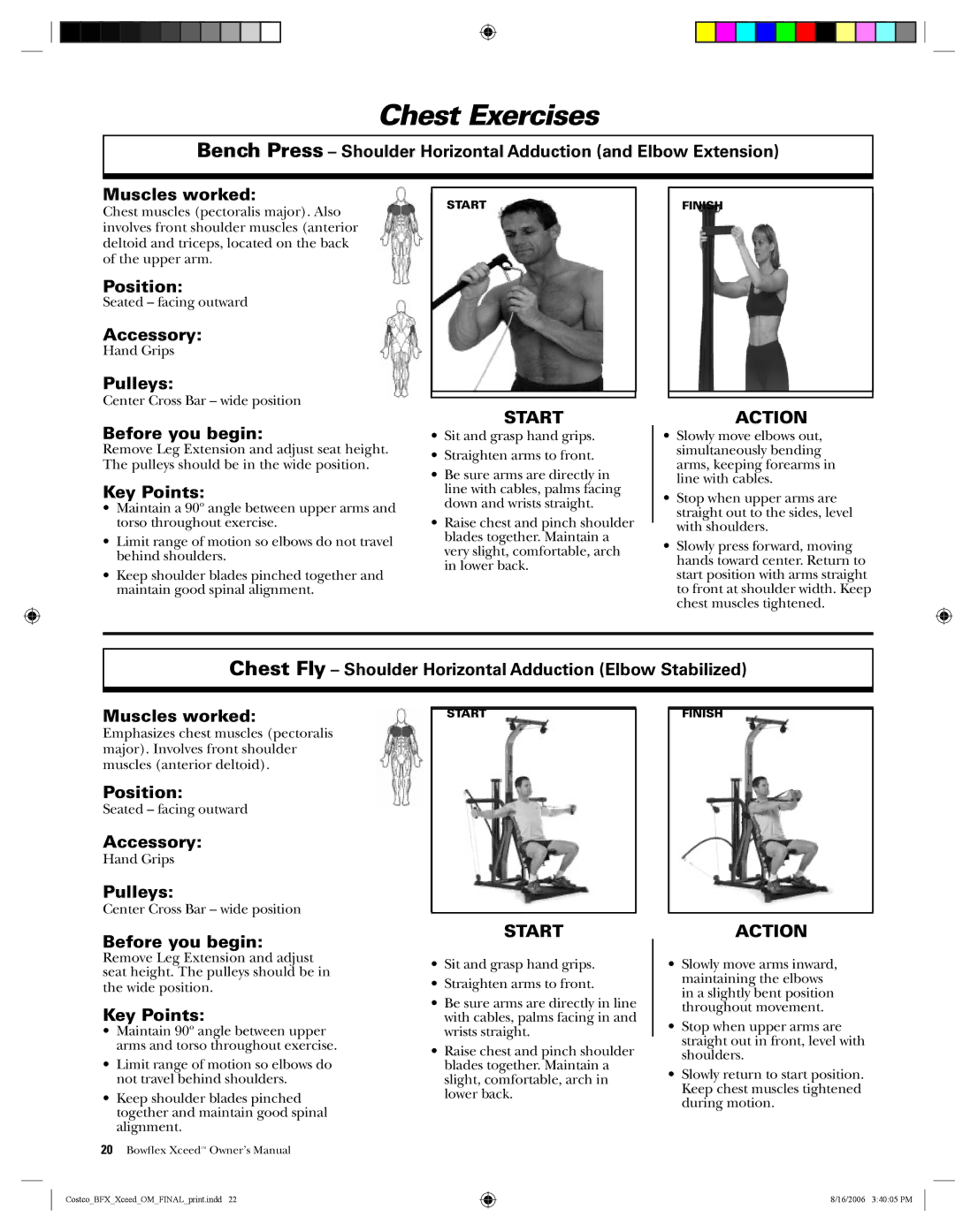 Bowflex Xceed manual Chest Exercises, Key Points 