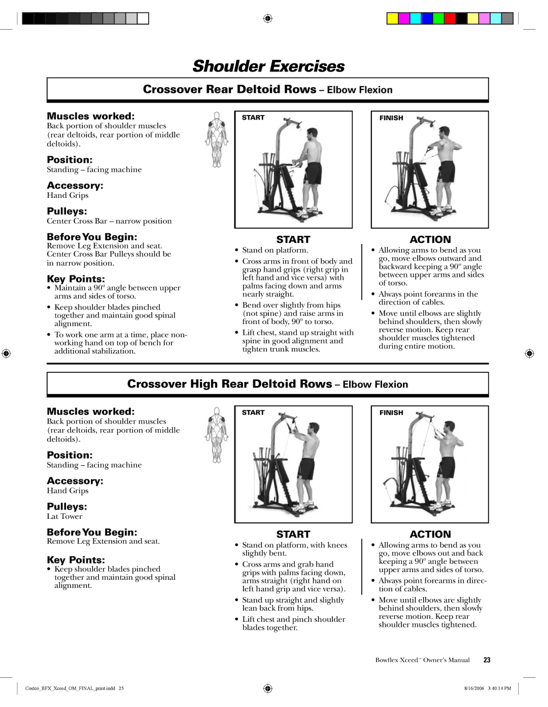 Bowflex Xceed manual Crossover Rear Deltoid Rows Elbow Flexion, Crossover High Rear Deltoid Rows Elbow Flexion 