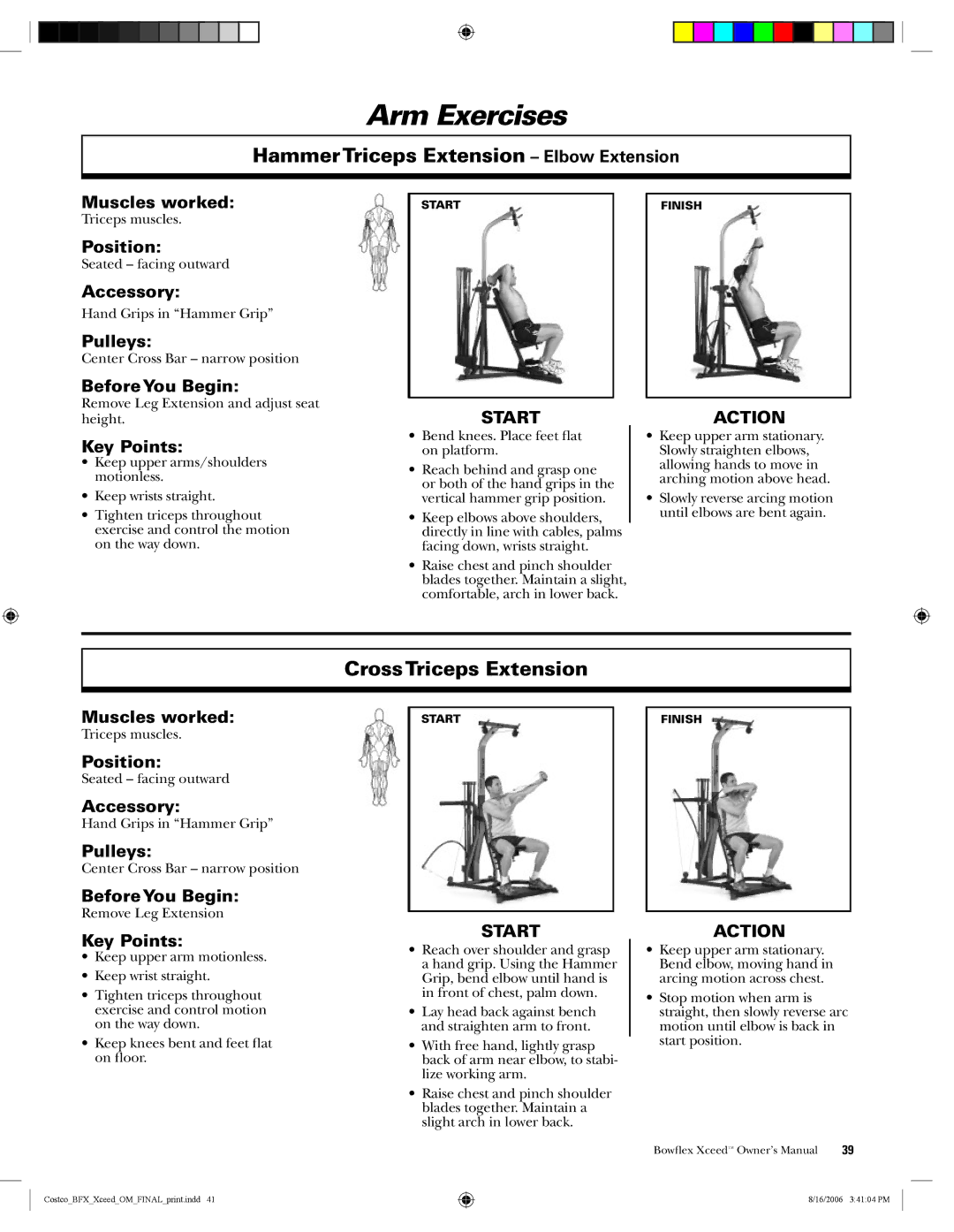 Bowflex Xceed manual HammerTriceps Extension Elbow Extension, CrossTriceps Extension 