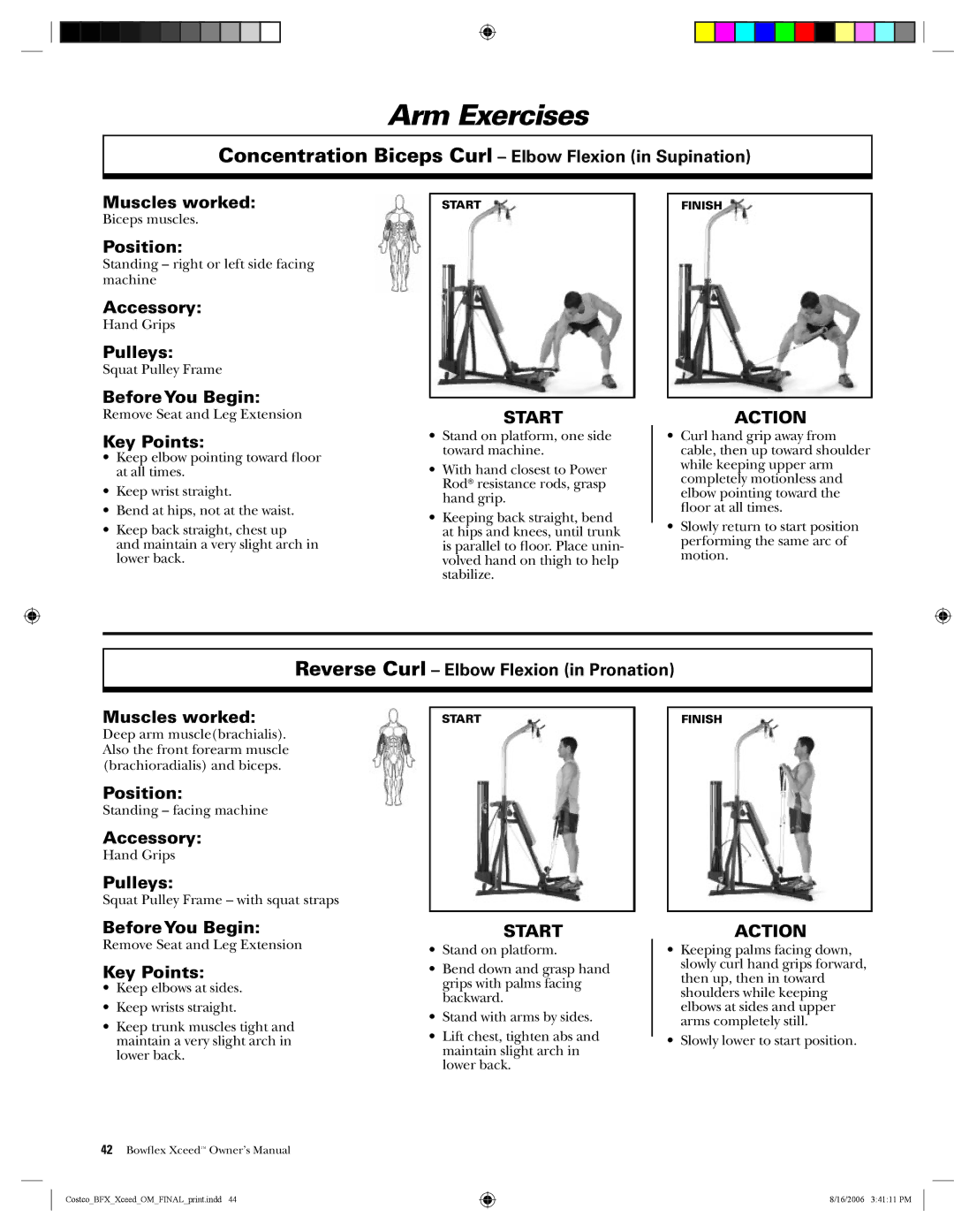 Bowflex Xceed manual Reverse Curl Elbow Flexion in Pronation Muscles worked 