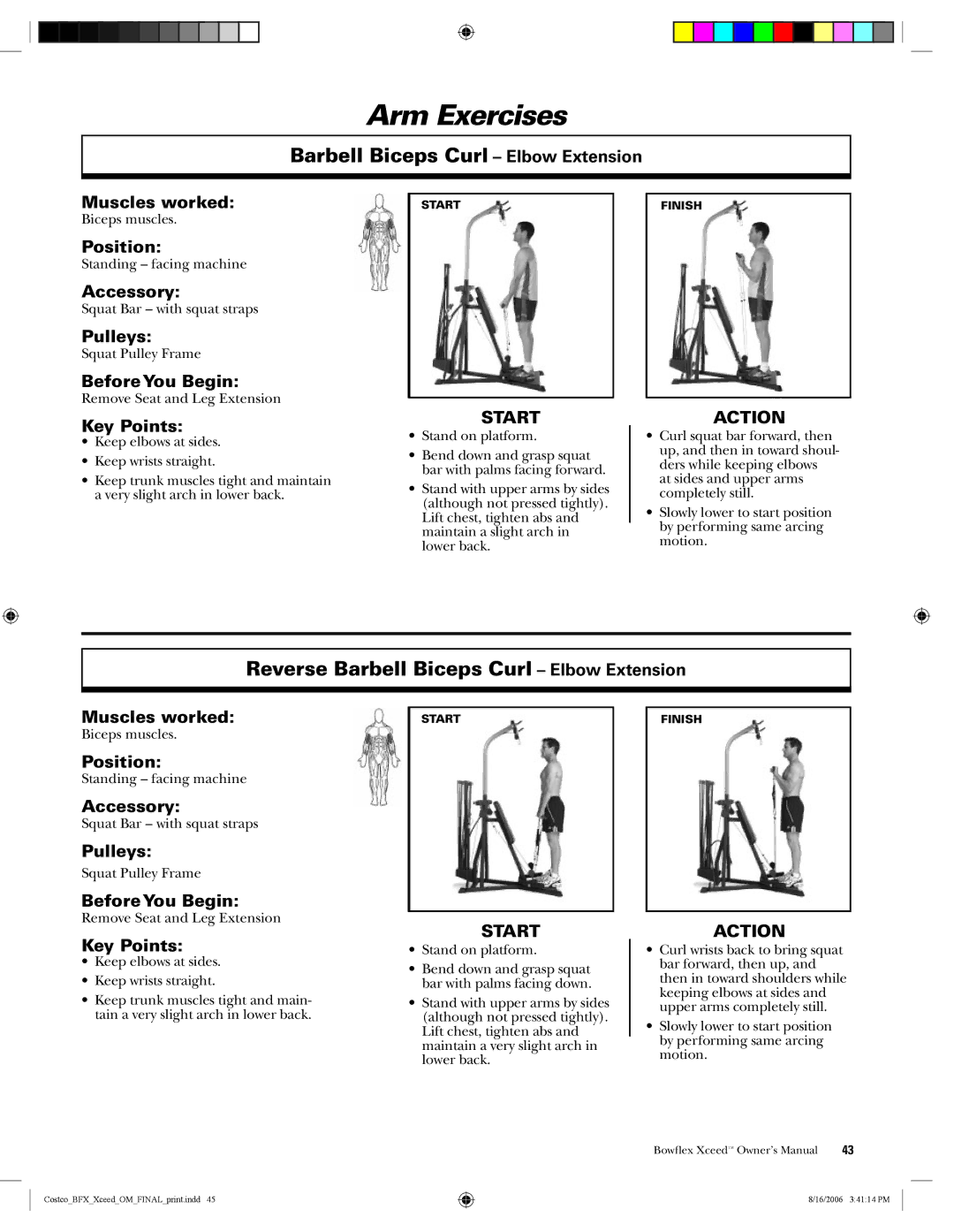 Bowflex Xceed manual Reverse Barbell Biceps Curl Elbow Extension 