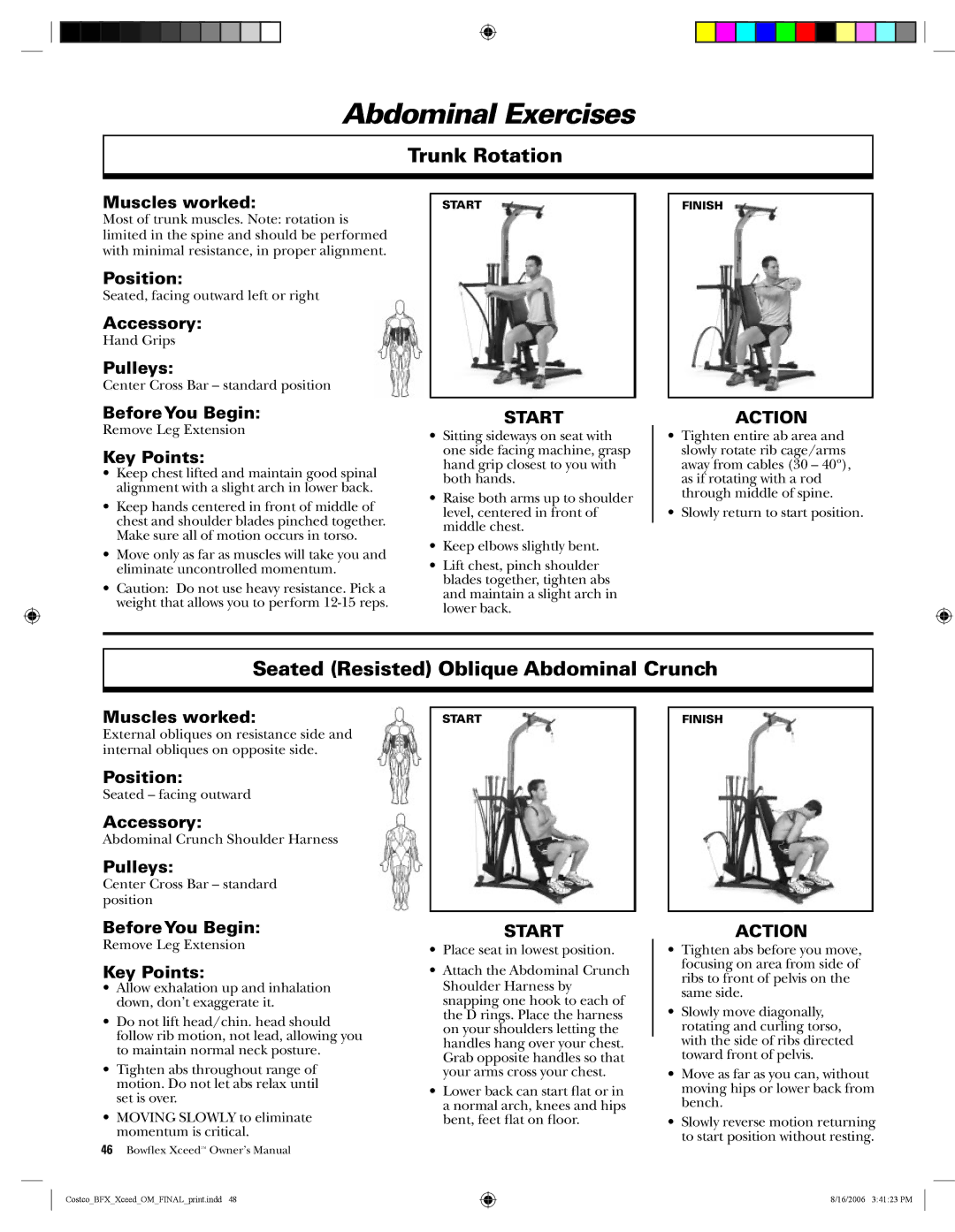 Bowflex Xceed manual Abdominal Exercises, Trunk Rotation, Seated Resisted Oblique Abdominal Crunch 