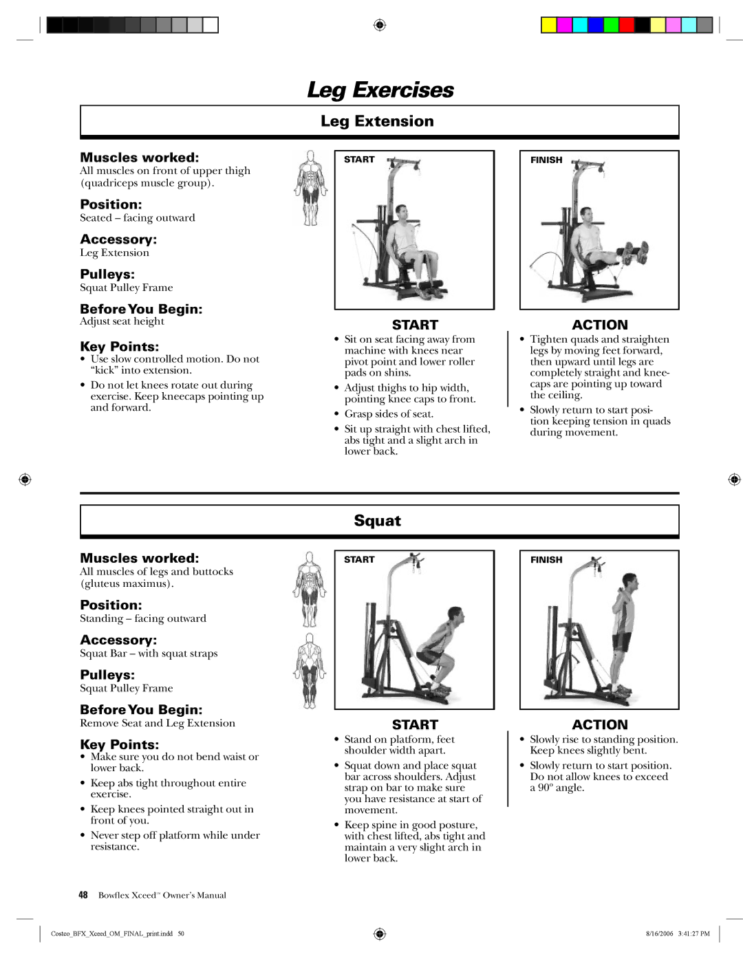 Bowflex Xceed manual Leg Exercises, Squat 