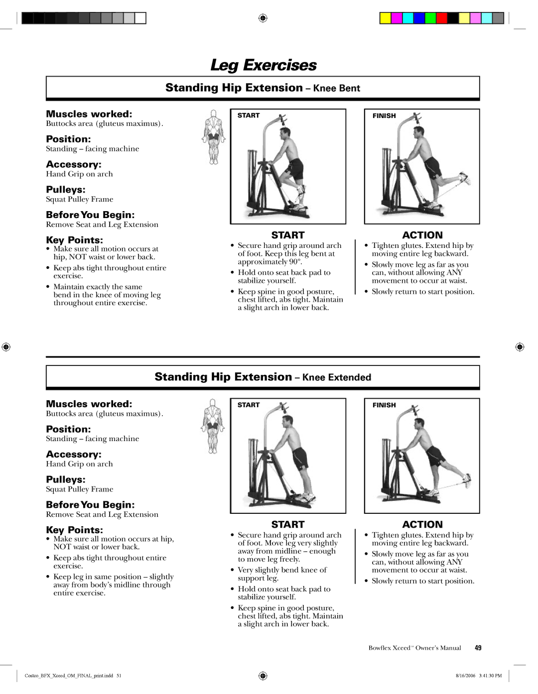 Bowflex Xceed manual Standing Hip Extension Knee Bent, Standing Hip Extension Knee Extended 