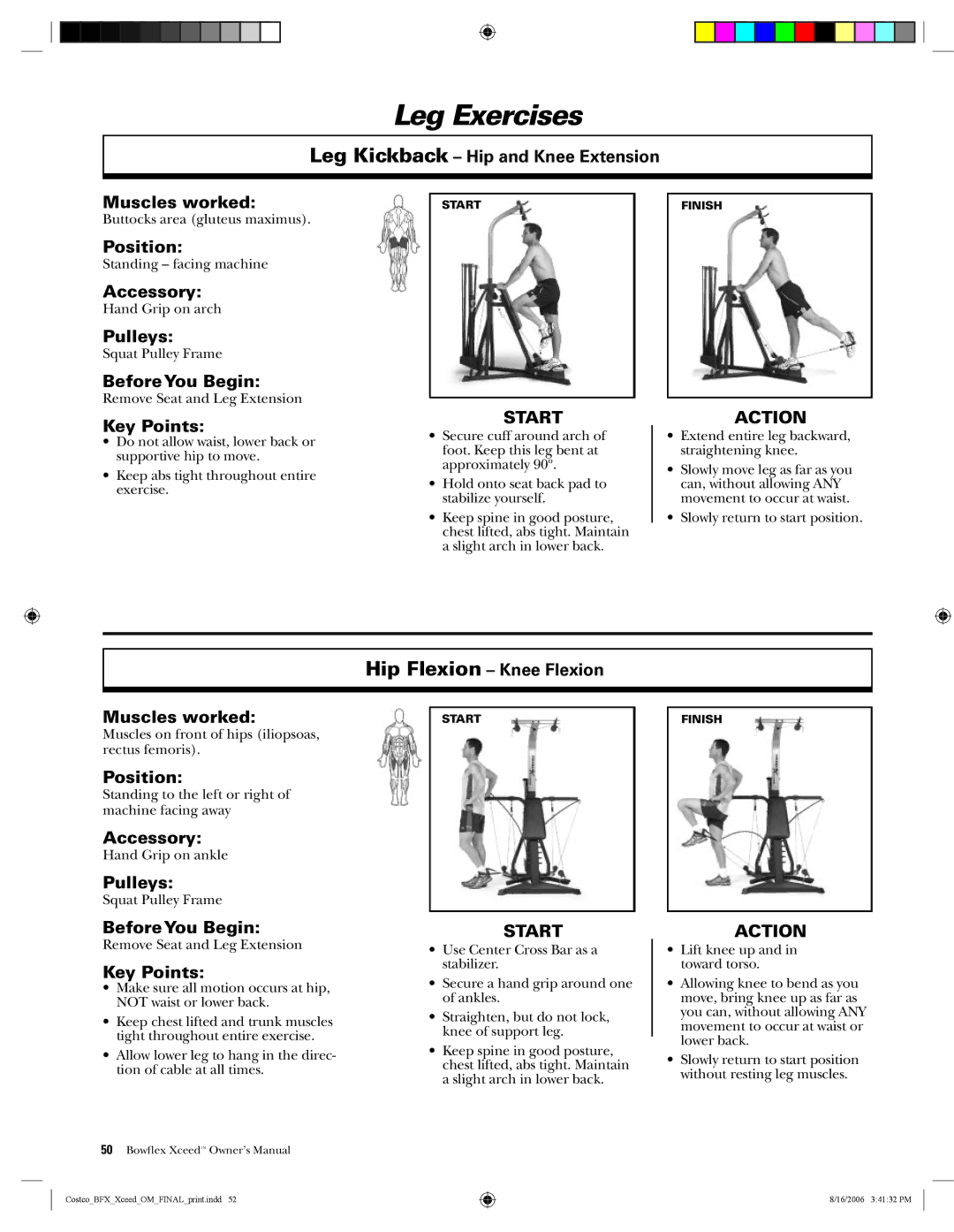 Bowflex Xceed manual Leg Kickback Hip and Knee Extension Muscles worked 