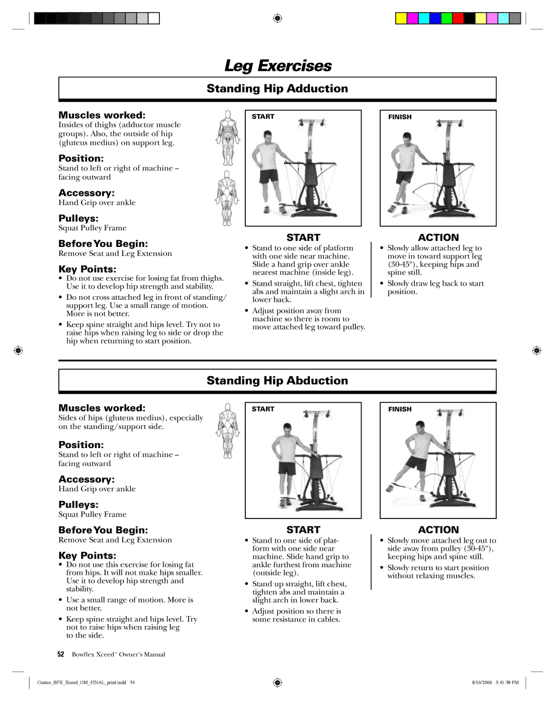 Bowflex Xceed manual Standing Hip Adduction, Standing Hip Abduction 