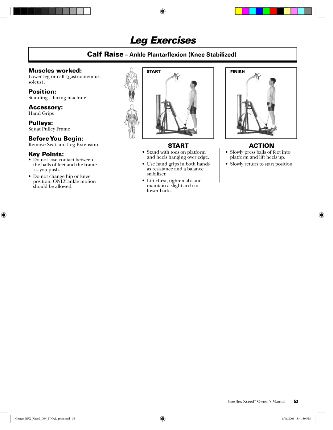 Bowflex Xceed manual Lower leg or calf gastrocnemius, soleus 