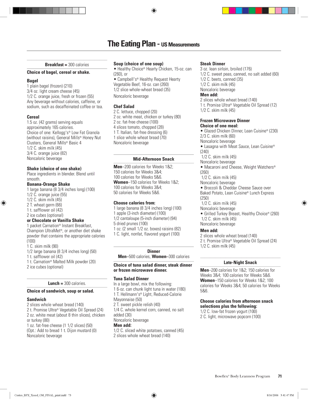 Bowflex Xceed manual Eating Plan US Measurements 