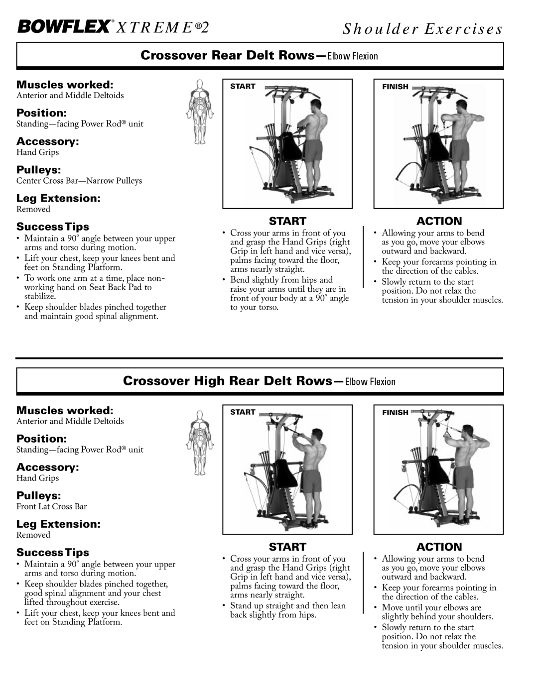 Bowflex Xtreme 2 SE manual Crossover Rear Delt Rows-Elbow Flexion, Crossover High Rear Delt Rows-Elbow Flexion 