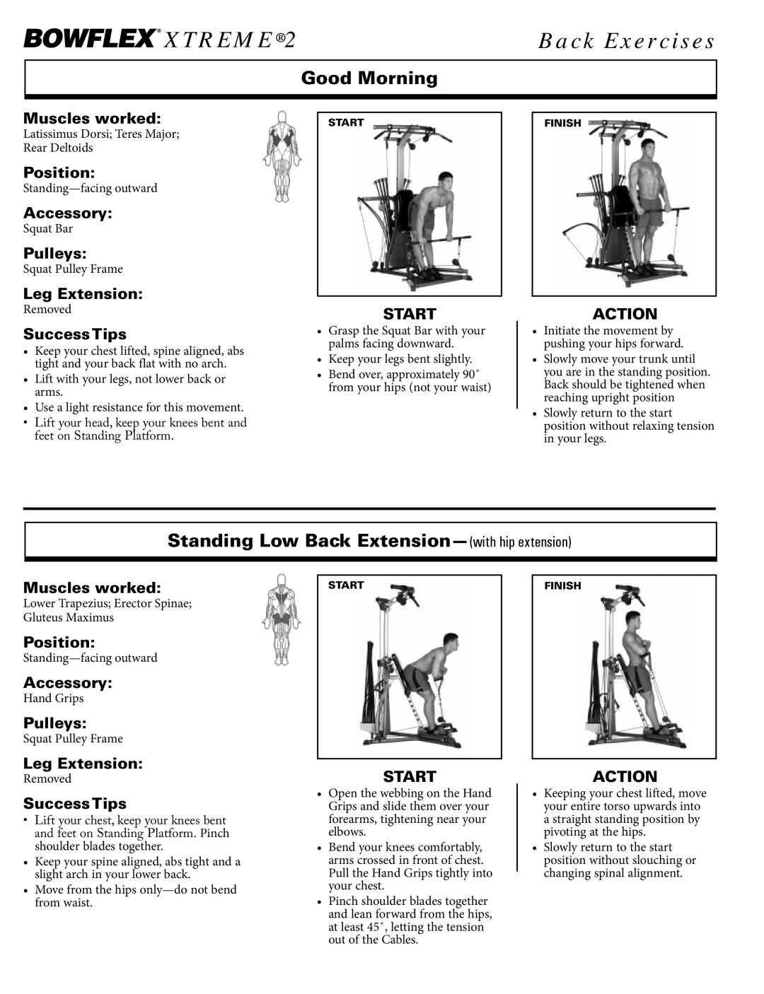 Bowflex Xtreme 2 SE manual Good Morning, Standing Low Back Extension-with hip extension 