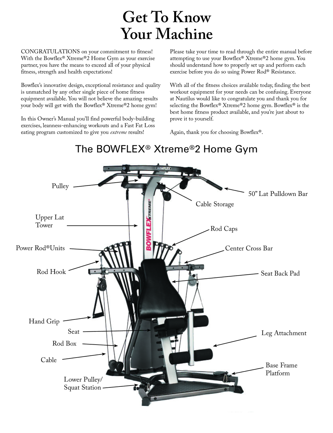 Bowflex Xtreme 2 SE manual Get To Know Your Machine 