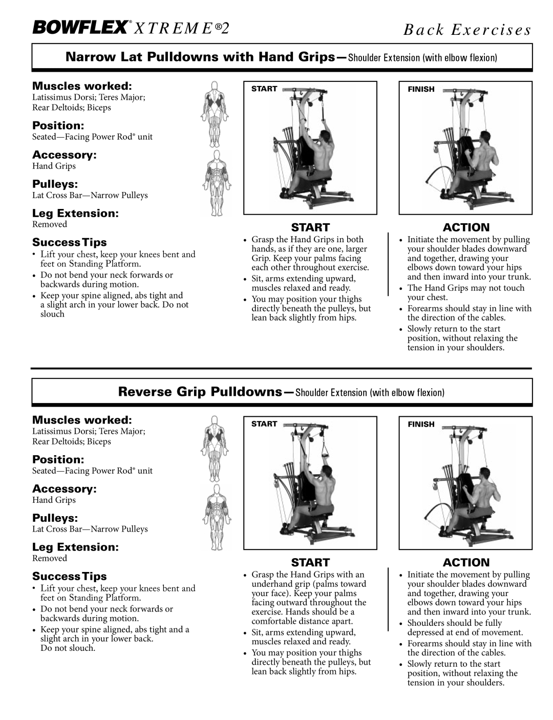 Bowflex Xtreme 2 SE manual Reverse Grip Pulldowns-Shoulder Extension with elbow flexion 