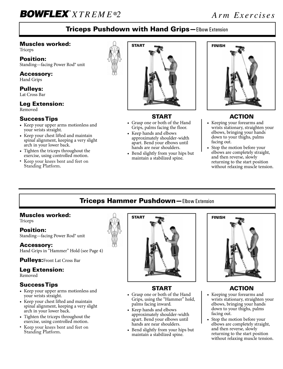 Bowflex Xtreme 2 SE manual Triceps Pushdown with Hand Grips-Elbow Extension, Triceps Hammer Pushdown-Elbow Extension 